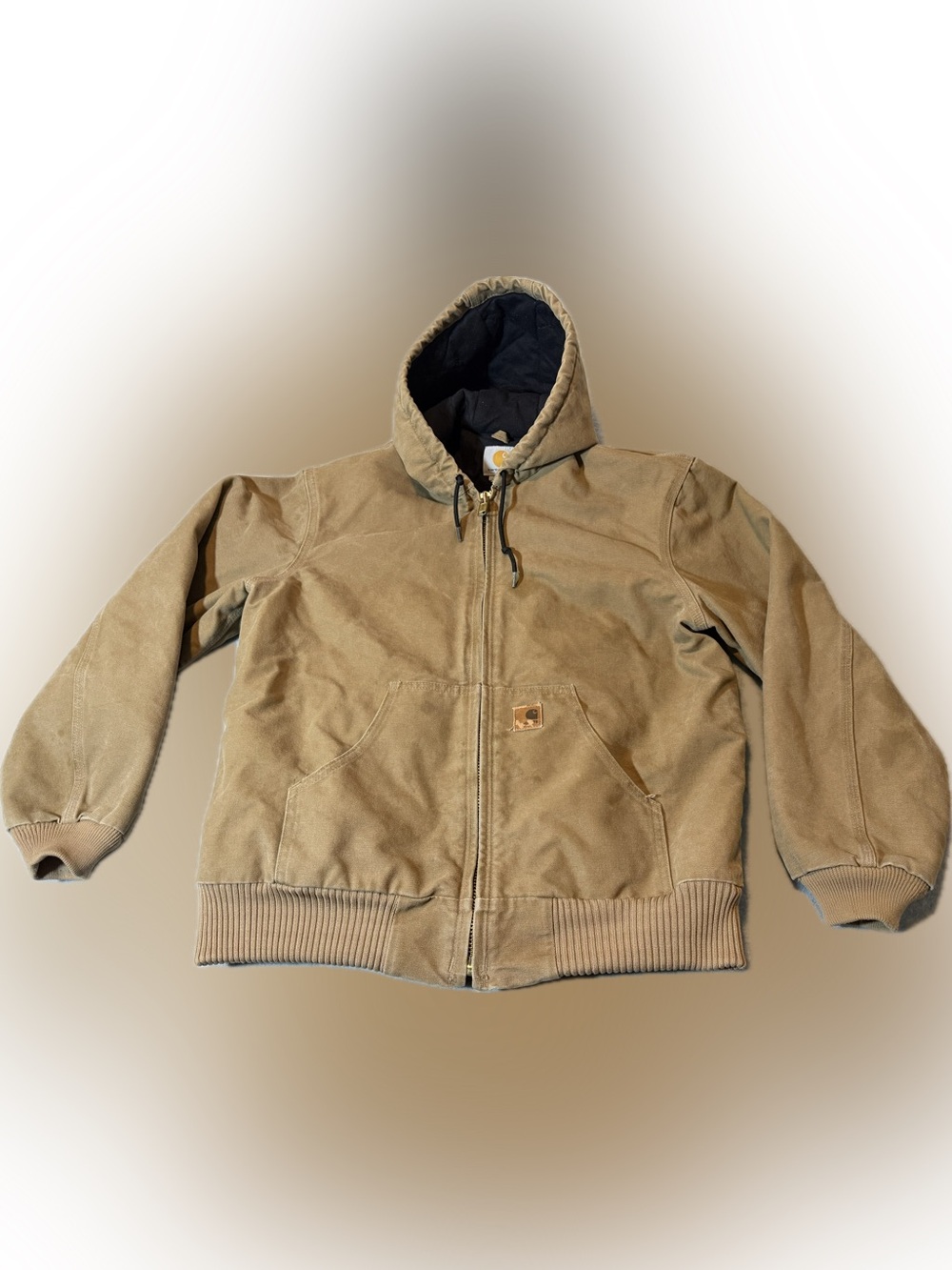 Carhartt Jacket Tan Hooded Canvas Active Workwear J130 FRB Leather Tab Men’s M